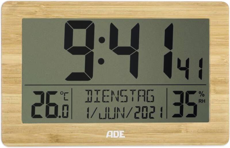 Funk-Wanduhr XXL-Ziffern, Bambus-Weiss