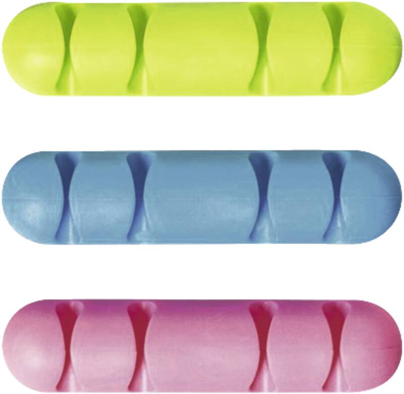 Kabelclip Multi, Set mit 3 Stück in blau, grün und pink
