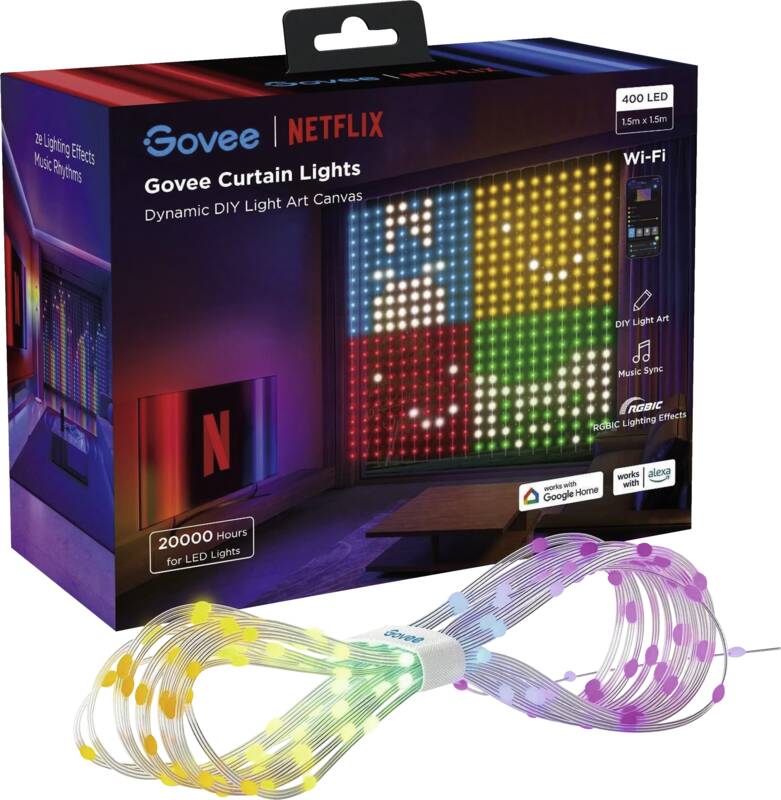 LED-Stripe Curtain Lights RGBIC, 25 Watt, 1.5 x 1.5m