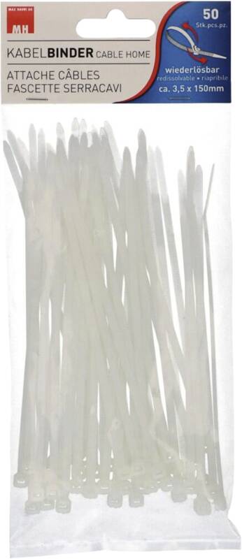 Kabelbinder wiederlösbar 3.5x150mm weiss / 50 Stück