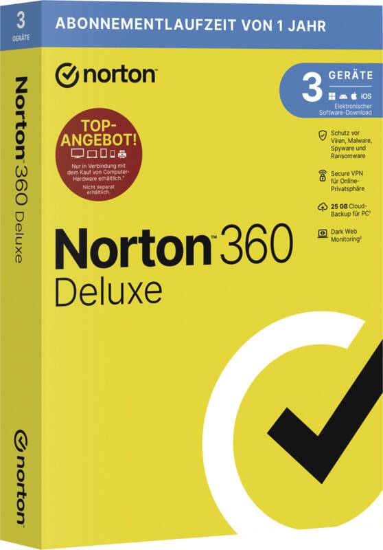 NORTON 360 DELUXE 25GB GE 1 USER 3 DEVICE 12MO EP ATTACH Att