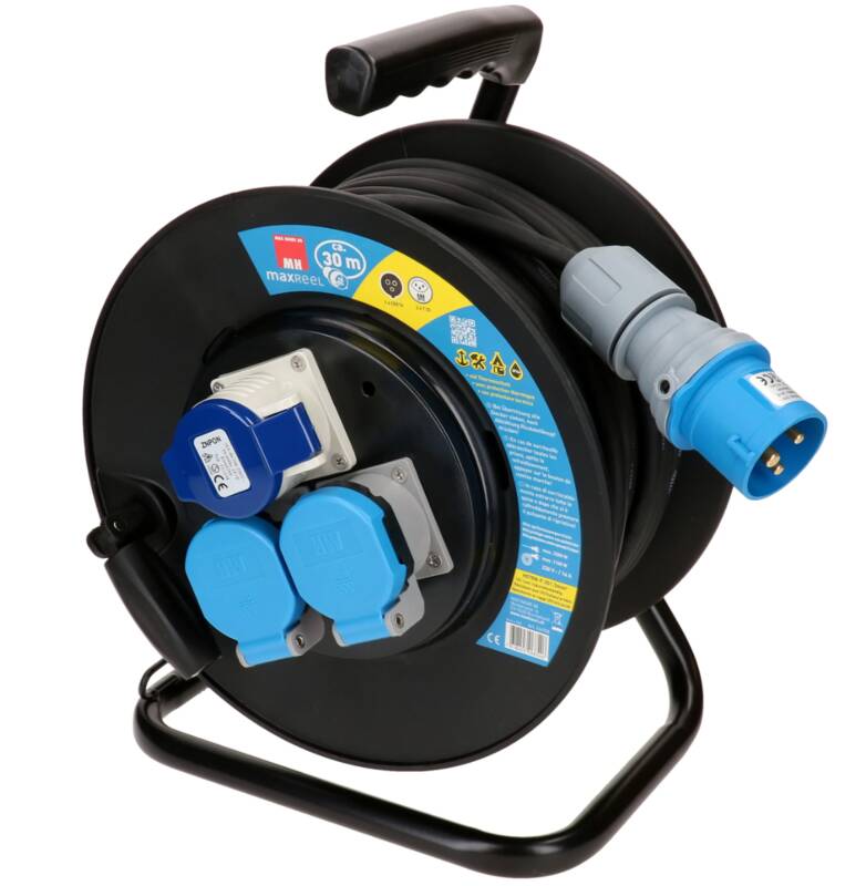 Kabelrolle 2x Typ 23 IP55 1x CEE16-3 30m schwarz