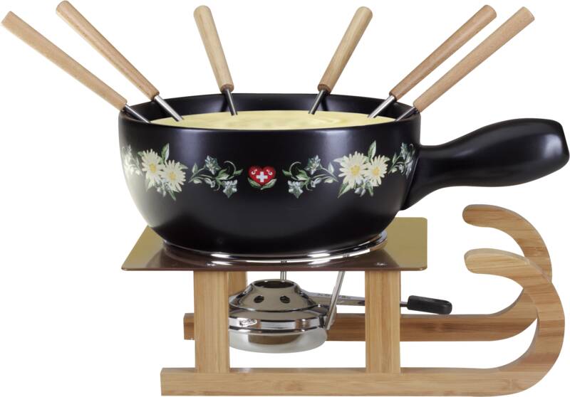 Käsefondue Set Schlitten-Blumenwiese