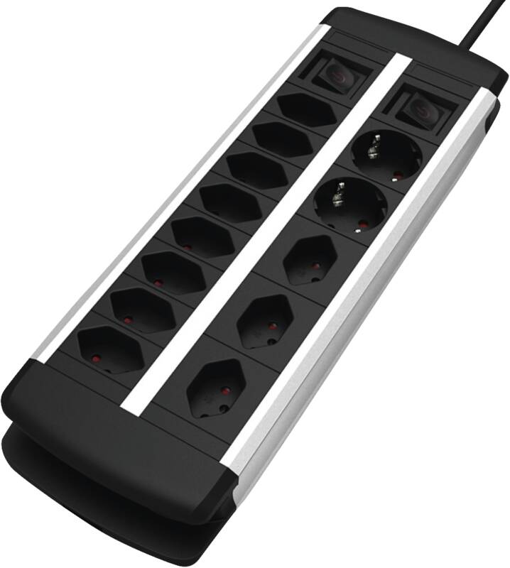 XXL-Alu Steckleiste Combo 11x T13/2x Schuko
