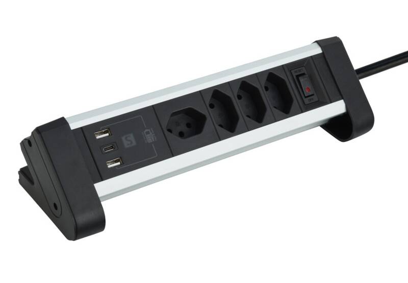 Alu Tisch-Steckleiste 4XT13, 2xUSB-A/1xUSB-C PD 20W