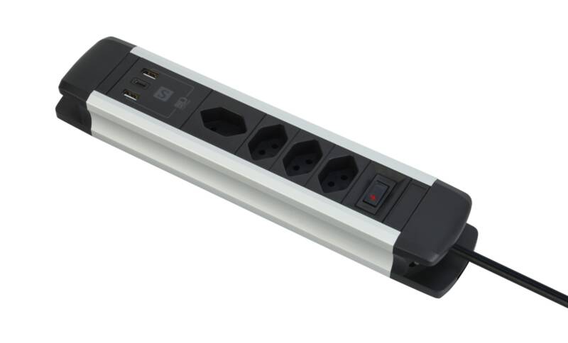 Alu-Steckleiste 4XT13, 2xUSB-A/1xUSB-C PD 20W