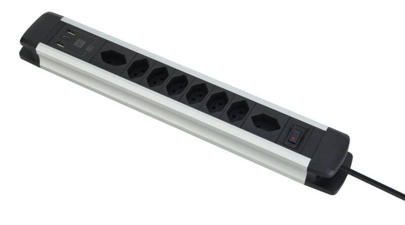 Alu-Steckleiste 8XT13, 2xUSB-A/1xUSB-C PD 20W