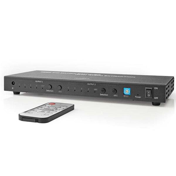 HDMI Matrix Switch | 4x 2-Port port(s) | 4x HDMI Eingang | 2x 3.5 mm / 2x HDMI Ausgang / 2x TosLink | 4K@60Hz | 18 Gbps | ferngesteuert | Metall | Anthrazit - handy.ch