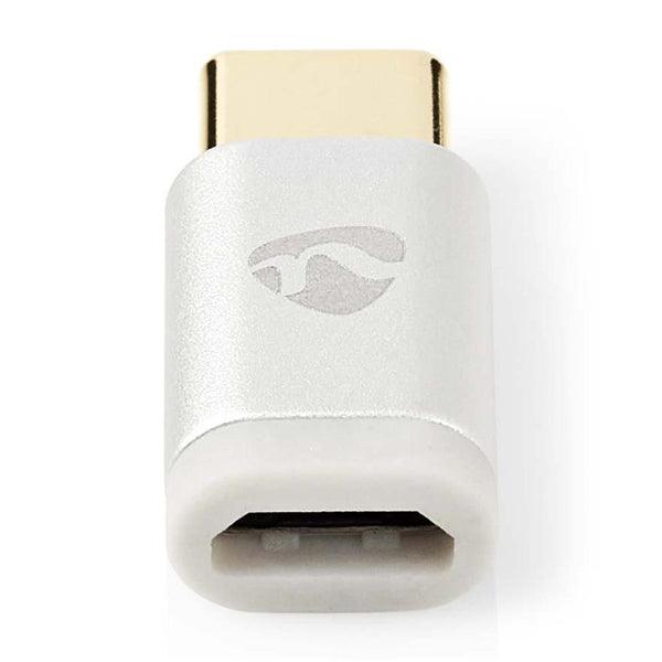 USB-C Adapter | USB 2.0 | USB-C Stecker | USB Micro-B Buchse | 480 Mbps | Rund | Vergoldet | Silber | Verpackung mit Sichtfenster - handy.ch