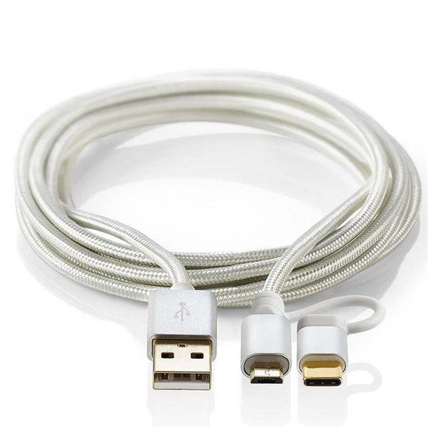 2 in 1-Kabel | USB 2.0 | USB-A Stecker | USB Micro-B Stecker / USB-C Stecker | 480 Mbps | 1.00 m | Vergoldet | Rund | Geflochten | Aluminium | Verpackung mit Sichtfenster - handy.ch