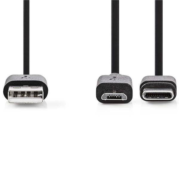 2 in 1-Kabel | USB 2.0 | USB-A Stecker | USB Micro-B Stecker / USB-C Stecker | 480 Mbps | 1.00 m | Vernickelt | Rund | PVC | Schwarz | Umschlag - handy.ch