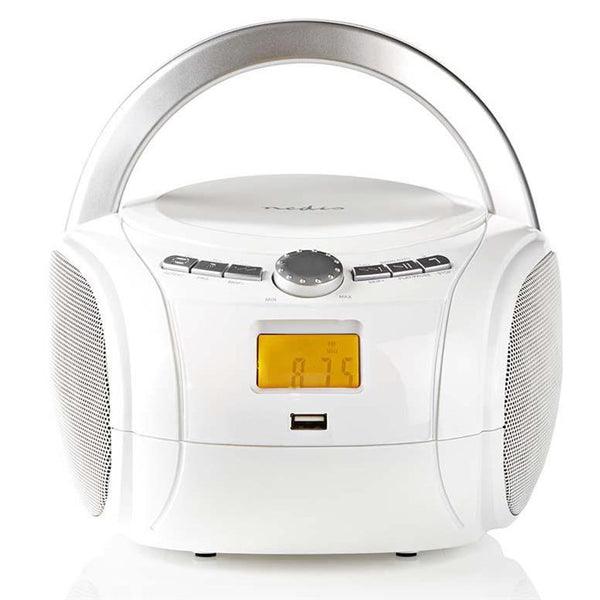 CD-Player Boombox | Batteriebetrieben / Netzstromversorgung | Stereo | 9 W | Bluetooth® | FM | USB Wiedergabe | Tragegriff | Weiss - handy.ch