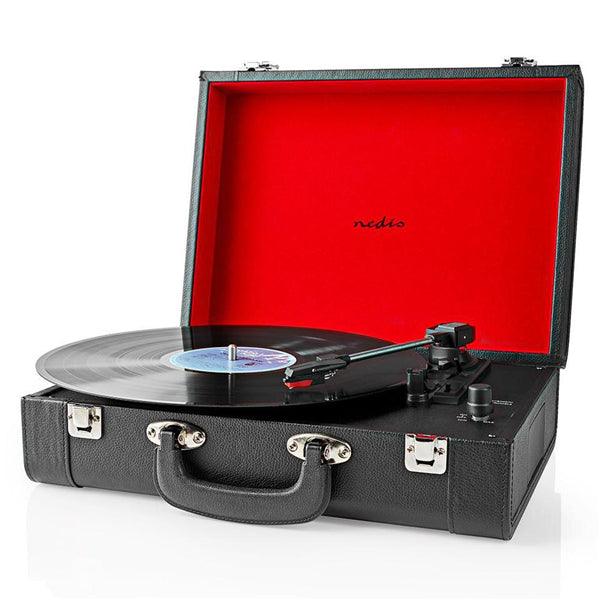 Plattenspieler | 33 / 45 / 78 U/min | Riemenantrieb | 1x Stereo RCA | 18 W | Eingebauter (Vor) Verstärker | MDF / PU | Red / Schwarz - handy.ch