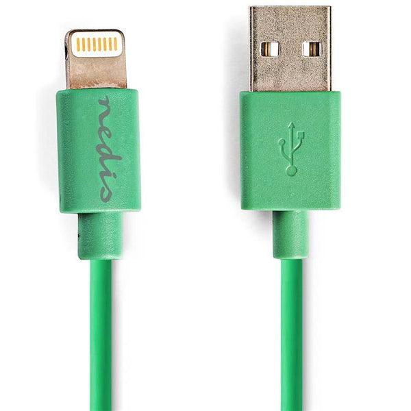 Lightning Kabel | USB 2.0 | Apple Lightning 8-Pin | USB-A Stecker | 480 Mbps | Vernickelt | 1.00 m | Rund | PVC | Grün | Plastikbeutel - handy.ch