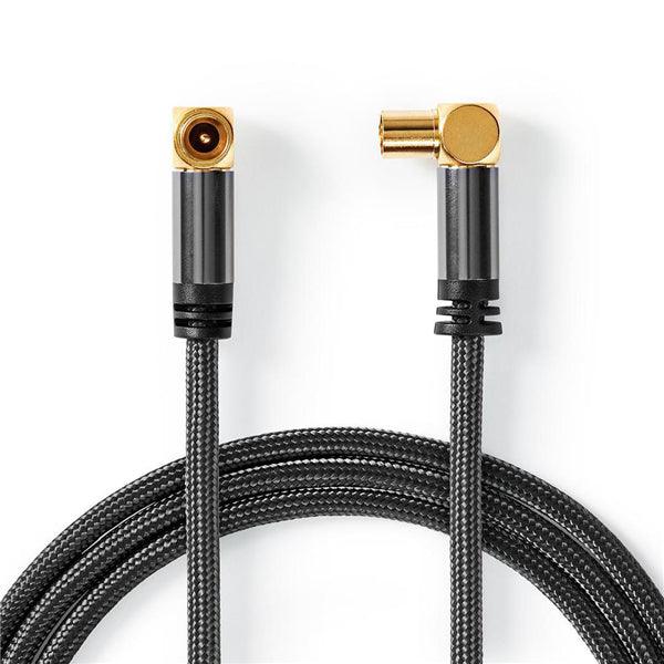 Koaxial Kabel | IEC (Coax) Stecker | IEC (Coax) Buchse | Vergoldet | 75 Ohm | 4-fach geschirmt | 5.00 m | Rund | Baumwolle | Grau / Gun Metal Grau | Verpackung mit Sichtfenster - handy.ch