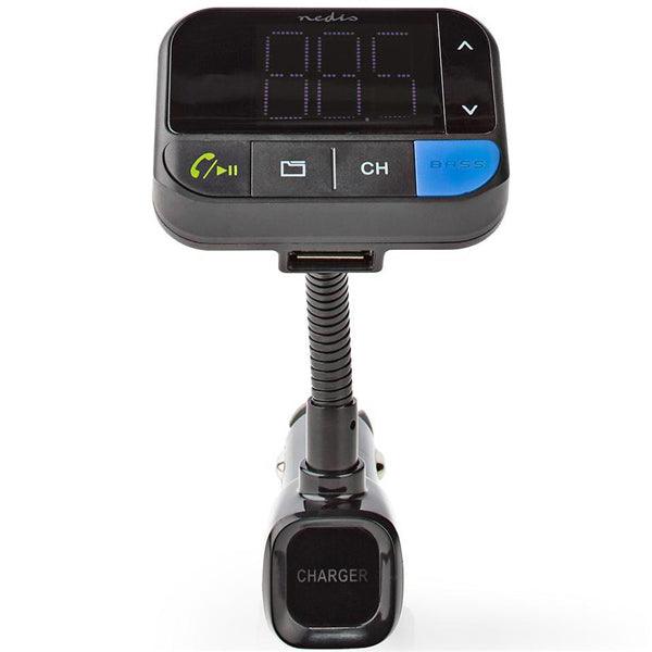Kfz Audio FM Transmitter | Schwanenhals | freisprechend | 1.5 " | LED Bildschirm | Bluetooth® | 5.0 V DC / 1.0 A / 5.0 V DC / 2.4 A | Bass Boost | Google Assistant / Siri | Schwarz - handy.ch