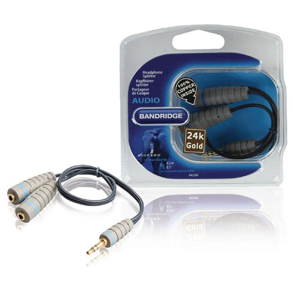 Stereo-Audiokabel 3.5 mm male - 2x 3.5 mm female 0.20 m Blau - handy.ch