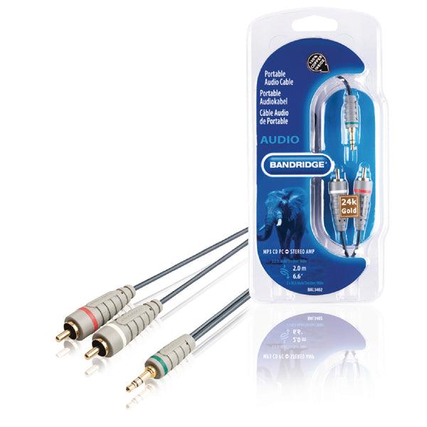 Stereo-Audiokabel 3.5 mm male - 2x RCA male 2.00 m Blau - handy.ch