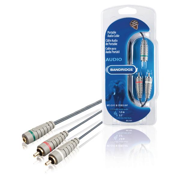 Stereo-Audiokabel 2x RCA male - 3.5 mm female 1.00 m Blau - handy.ch