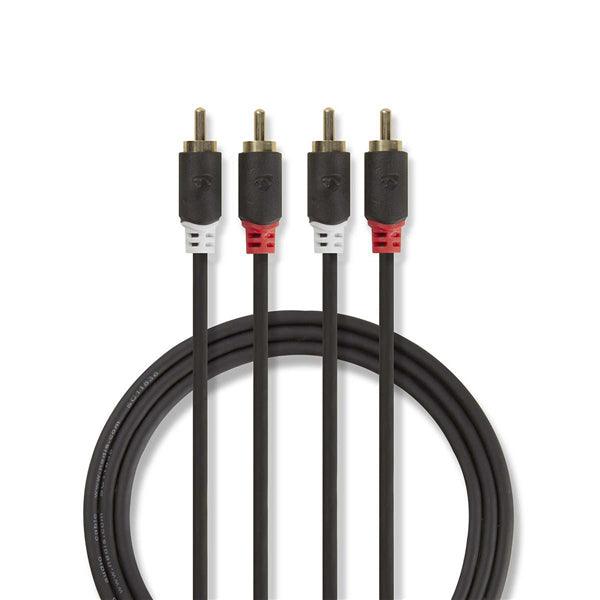 Stereo-Audiokabel | 2x RCA Stecker | 2x RCA Stecker | Vergoldet | 3.00 m | rund | Anthrazit | Plastikbeutel - handy.ch