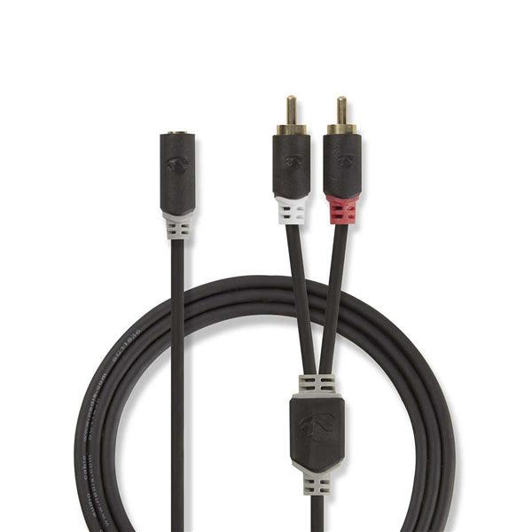 Stereo-Audiokabel | 2x RCA Stecker | 3.5 mm Buchse | Vergoldet | 0.20 m | Rund | Anthrazit | Box - handy.ch