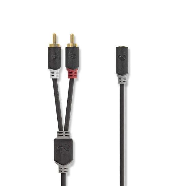 Stereo-Audiokabel | 2x RCA Stecker | 3.5 mm Buchse | Vergoldet | 1.00 m | Rund | Anthrazit | Box - handy.ch