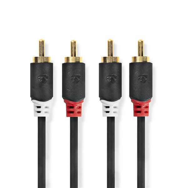 Stereo-Audiokabel | 2x RCA Stecker | 2x RCA Stecker | Vergoldet | 0.50 m | Rund | Anthrazit | Box - handy.ch