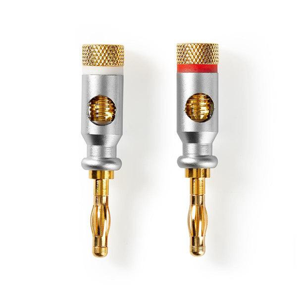 Bananestecker | Gerade | Stecker | Vergoldet | Schraube | Kabeleingangsdurchmesser: 7.0 mm | Zinklegierung | Silber | 2 Stück | Box - handy.ch