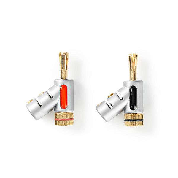 Bananestecker | Gerade | Stecker | Vergoldet | Schraube | Kabeleingangsdurchmesser: 7.4 mm | Zinklegierung | Silber | 2 Stück | Box - handy.ch