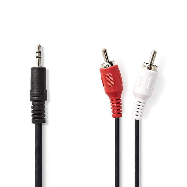 Stereo-Audiokabel | 3.5 mm Stecker | 2x RCA Stecker | Vernickelt | 3.00 m | Rund | Schwarz | Plastikbeutel - handy.ch