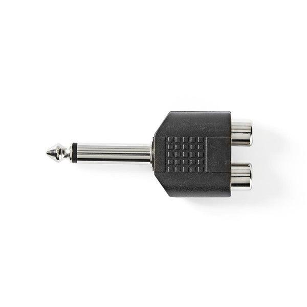 Stereo-Audio-Adapter | 6.35 mm Stecker | 2x Cinch Buchse | Vernickelt | Gerade | ABS | Schwarz | 10 Stück | Plastikbeutel - handy.ch