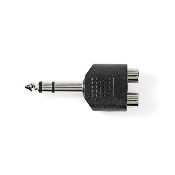 Stereo-Audio-Adapter | 6.35 mm Stecker | 2x Cinch Buchse | Vernickelt | Gerade | ABS | Schwarz | 10 Stück | Plastikbeutel - handy.ch