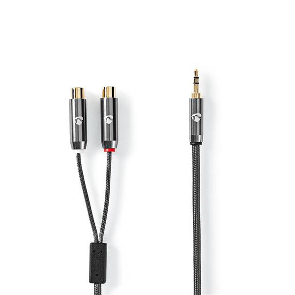 Stereo-Audiokabel | 3.5 mm Stecker | 2x Cinch Buchse | Vergoldet | 0.20 m | Rund | Grau / Gun Metal Grau | Verpackung mit Sichtfenster - handy.ch