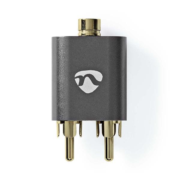 Stereo-Audio-Adapter | 2x RCA Stecker | 3.5 mm Buchse | Vergoldet | Gerade | Aluminium | Gun Metal Grau | 1 Stück | Verpackung mit Sichtfenster - handy.ch