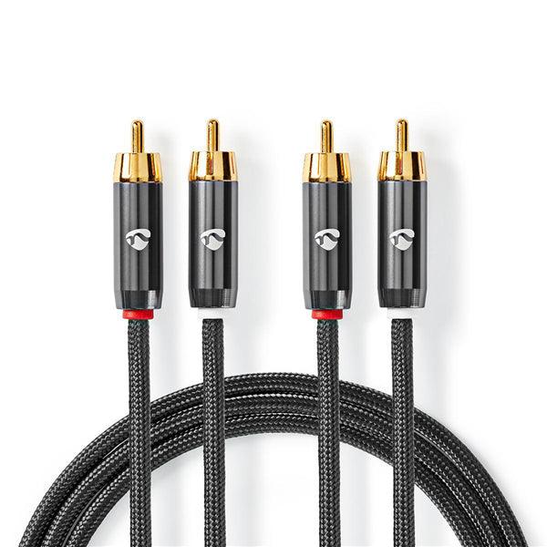 Stereo-Audiokabel | 2x RCA Stecker | 2x RCA Stecker | Vergoldet | 1.00 m | Rund | Grau / Gun Metal Grau | Verpackung mit Sichtfenster - handy.ch