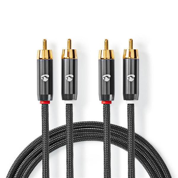 Stereo-Audiokabel | 2x RCA Stecker | 2x RCA Stecker | Vergoldet | 5.00 m | Rund | Grau / Gun Metal Grau | Verpackung mit Sichtfenster - handy.ch