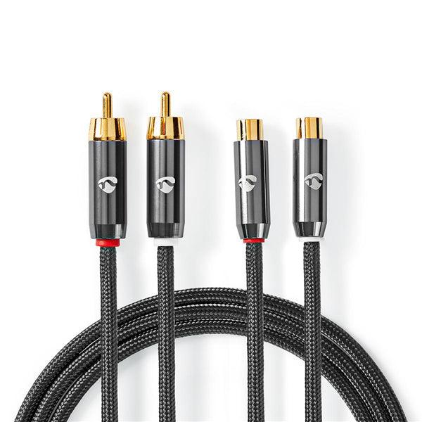 Stereo-Audiokabel | 2x RCA Stecker | 2x Cinch Buchse | Vergoldet | 5.00 m | Rund | Grau / Gun Metal Grau | Verpackung mit Sichtfenster - handy.ch
