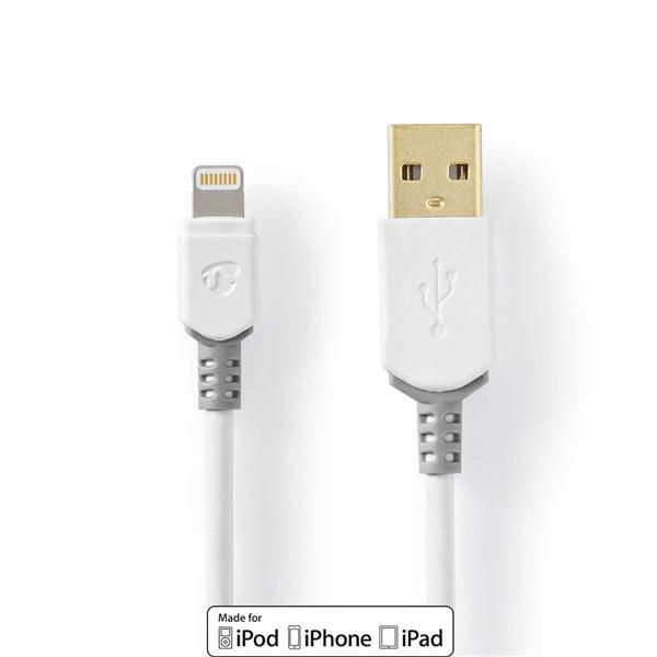 Lightning Kabel | USB 2.0 | Apple Lightning 8-Pin | USB-A Stecker | 480 Mbps | Vergoldet | 3.00 m | Rund | PVC | Grau / Weiss | Box - handy.ch