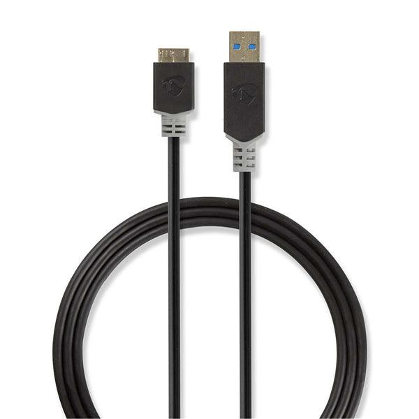 USB-Kabel | USB 3.2 Gen 1 | USB-A Stecker | USB Micro-B Stecker | 5 Gbps | Vergoldet | 2.00 m | Rund | PVC | Anthrazit | Box - handy.ch