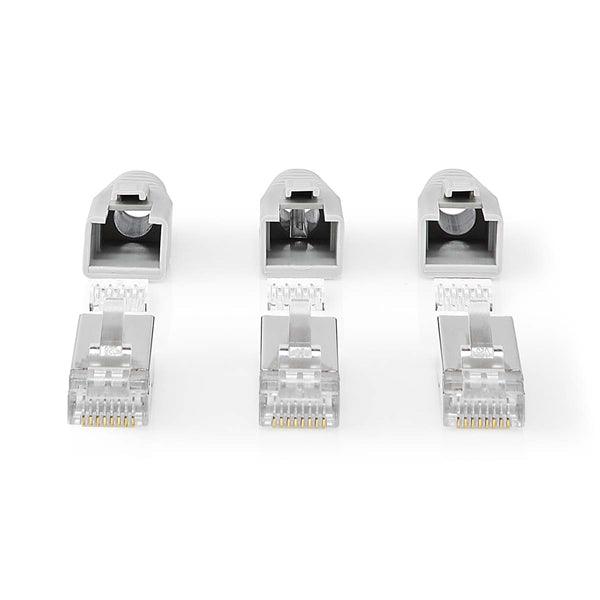 RJ45-Stecker | RJ45 Pass Through | Festes/verseiltes FTP CAT6a | Gerade | Vergoldet | 10 Stück | PVC | Grau / Schwarz / Weiss | Box - handy.ch