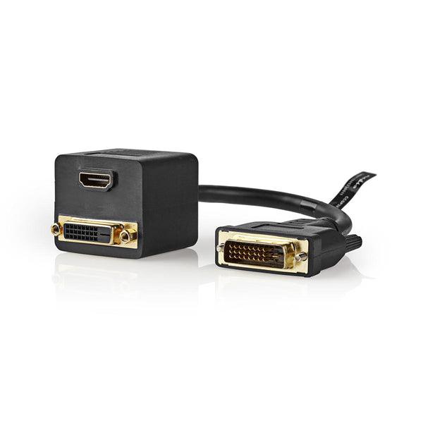 DVI-Kabel | DVI-D 24+1-Pin Stecker | DVI-D 24+1-Pin Buchse / HDMI Ausgang | 1080p | Vernickelt | 0.20 m | PVC | Schwarz | Plastikbeutel - handy.ch