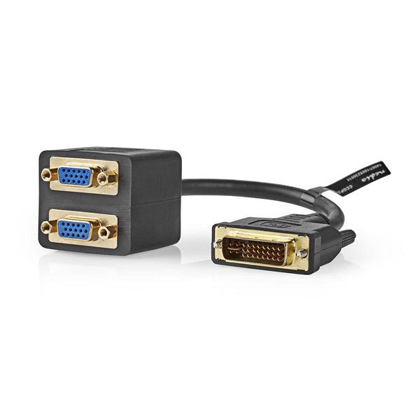 DVI-Kabel | DVI-I 24+5-Pin Stecker | 2x VGA Buchse | 1080p | Vernickelt | 0.20 m | PVC | Schwarz | Plastikbeutel - handy.ch