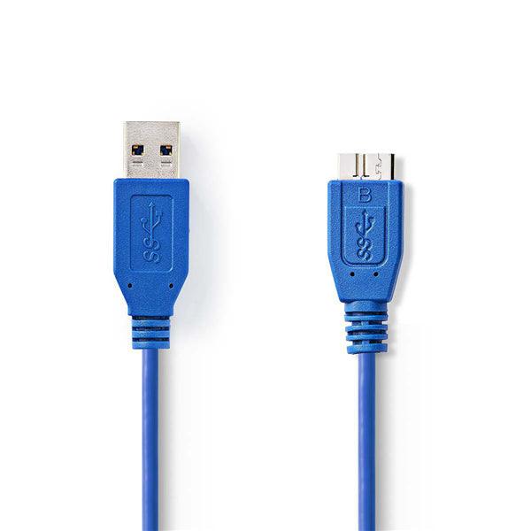 USB-Kabel | USB 3.2 Gen 1 | USB-A Stecker | USB Micro-B Stecker | 5 Gbps | Vernickelt | 3.00 m | rund | PVC | Blau | Plastikbeutel - handy.ch