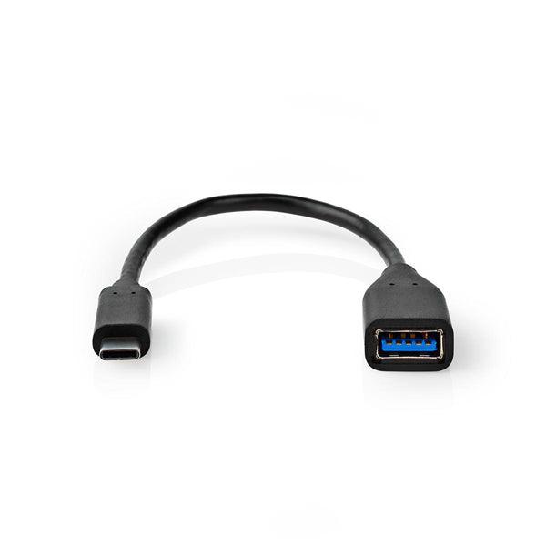 USB-C Adapter | USB 3.2 Gen 1 | USB-C Stecker | USB-A Buchse | 5 Gbps | OTG | 0.20 m | Rund | Vernickelt | PVC | Schwarz | Aufhänger - handy.ch