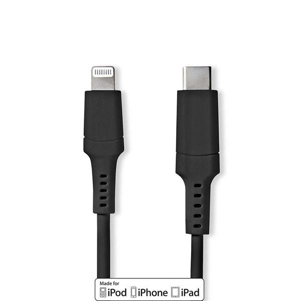 Lightning Kabel | USB 2.0 | Apple Lightning 8-Pin | USB-C Stecker | 480 Mbps | Vernickelt | 1.00 m | Rund | PVC | Schwarz | Box - handy.ch