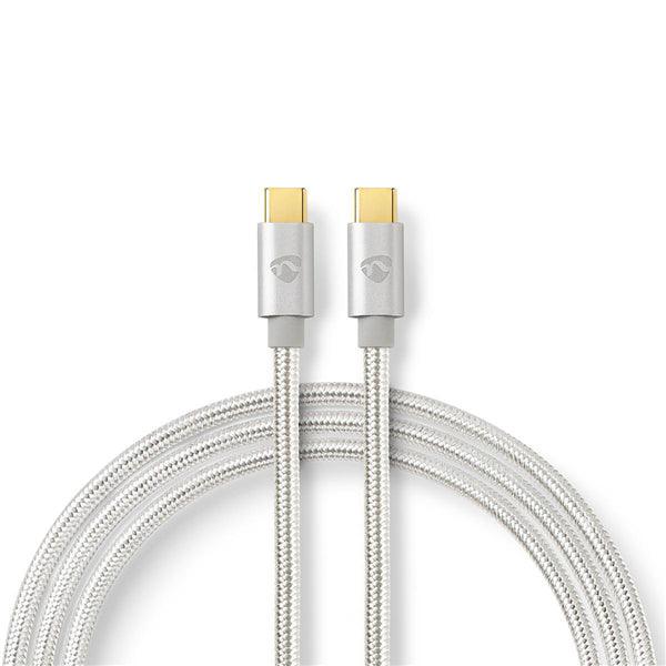 USB-Kabel | USB 2.0 | USB-C Stecker | USB-C Stecker | 100 W | 480 Mbps | Vergoldet | 2.00 m | Rund | Geflochten / Nylon | Silber | Verpackung mit Sichtfenster - handy.ch