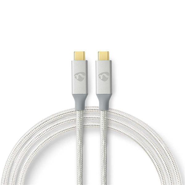 USB-Kabel | USB 3.2 Gen 2x2 | USB-C Stecker | USB-C Stecker | 100 W | 4K@60Hz | 20 Gbps | Vergoldet | 1.00 m | Rund | Geflochten / Nylon | Silber | Verpackung mit Sichtfenster - handy.ch