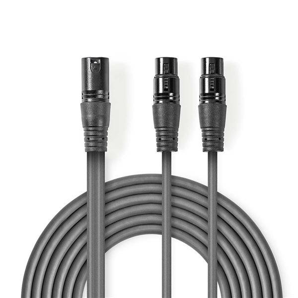 Balanced Audio-Kabel | XLR 3-Pin Stecker | 2x XLR 3-Pin Buchse | Vernickelt | 1.50 m | Rund | PVC | Dunkelgrau | Kartonhülle - handy.ch
