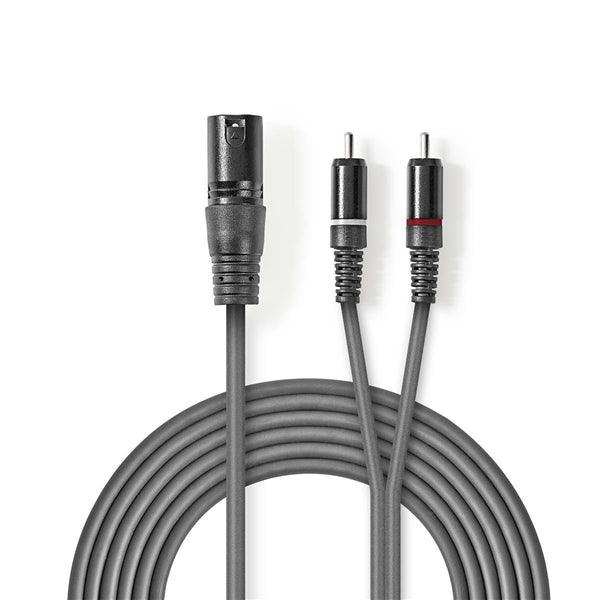 Balanced Audio-Kabel | XLR 3-Pin Stecker | 2x RCA Stecker | Vernickelt | 3.00 m | Rund | PVC | Dunkelgrau | Kartonhülle - handy.ch