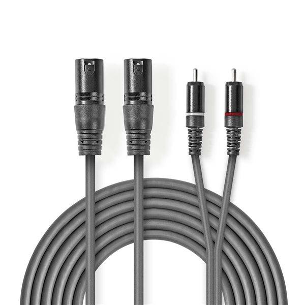 Balanced Audio-Kabel | 2x XLR 3-Pin Stecker | 2x RCA Stecker | Vernickelt | 1.50 m | Rund | PVC | Dunkelgrau | Kartonhülle - handy.ch